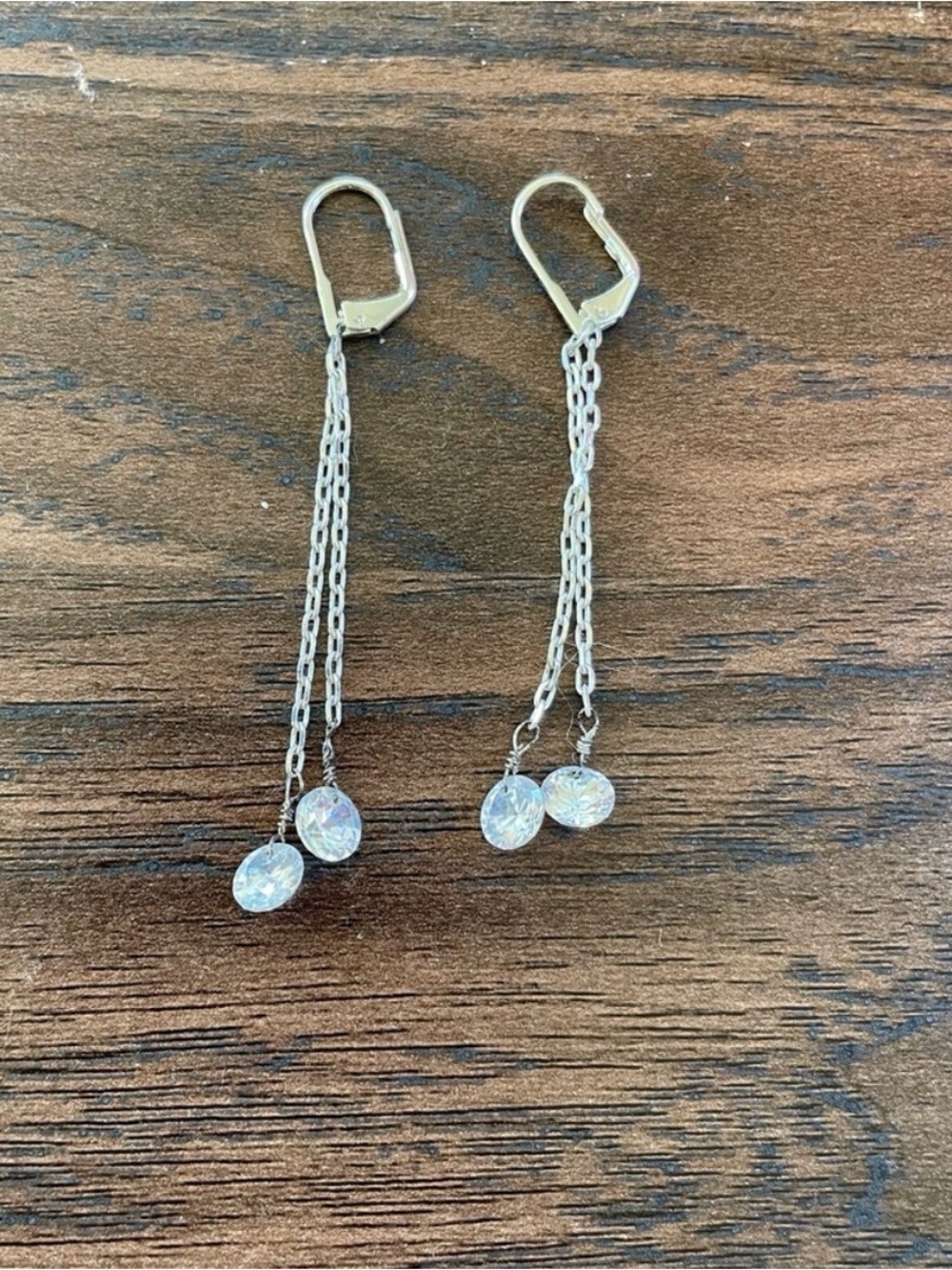 Sterling Silver Dangle Chain Earrings with Clear Crystal Drops